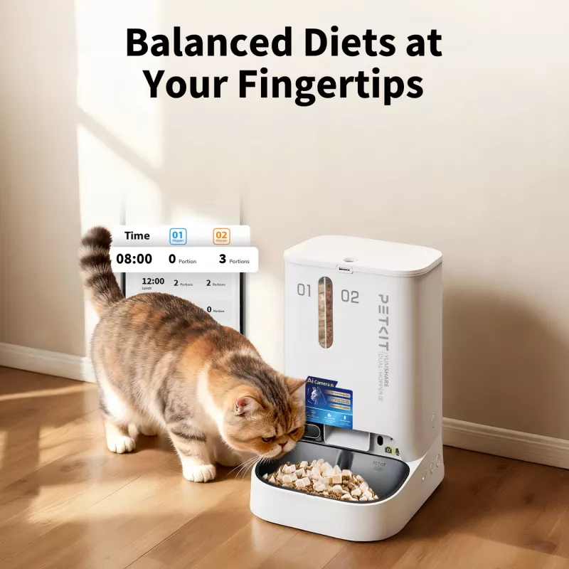 Comedero automático PETKIT YumShare Dual-hopper 2 con cámara, capacidad 5 L, ABS y acero inoxidable 304, blanco