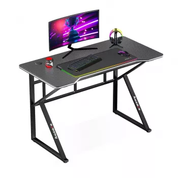 Mesa gaming Huzaro Hero 1.6 negra — mesa recta de MDF/carbono 1200×600×750 mm, estructura metálica