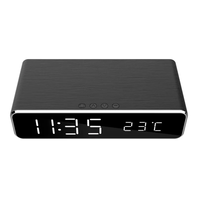Despertador digital GEMBIRD DAC-WPC-01 con pantalla LCD, carcasa de aluminio negra, alimentación por red