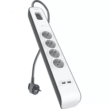 Regleta Belkin 525J con 4 tomas schuko y 2 puertos USB-A, cable de 2 m