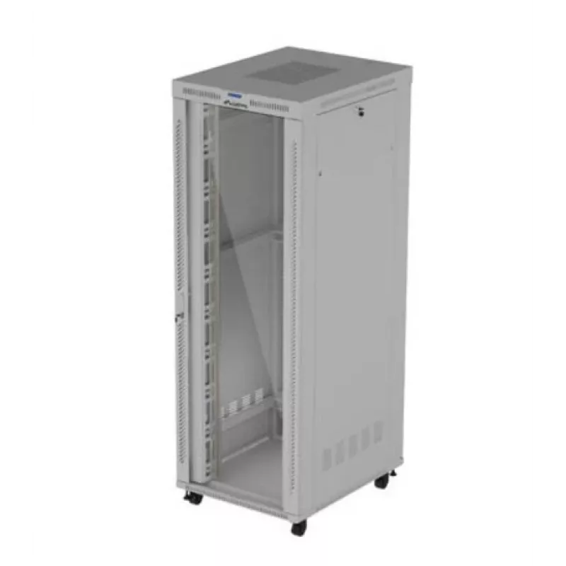 Armario rack LANBERG FF01-8047-12SL 47U 800x1000 mm gris con puertas de cristal delanteras y traseras y espacio para panel LCD