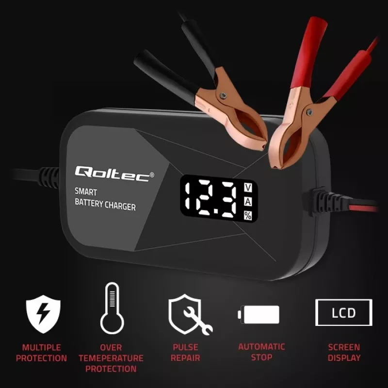 Cargador de baterías QOLTEC 52492 12V 2A con control por microprocesador y regeneración de celdas