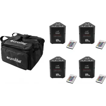 Set de iluminación LED EUROLITE AKKU TL-3 QuickDMX 4x con bolsa blanda – luminarias TL-3 a batería, control QuickDMX, bolsa de transporte