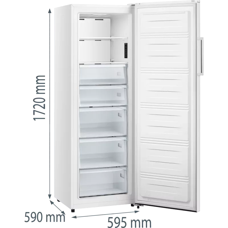 Congelador vertical Gorenje FN617EEW5 — 240 L, No Frost, 172 cm de altura, independiente, blanco, indicador, clase energética E