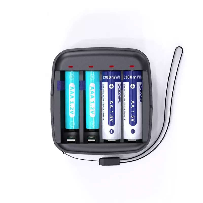 Cargador de pilas XTAR BC4 para AA/AAA NiMH y Li-Ion, 4 ranuras, entrada DC/USB, negro