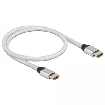 Delock - Cable HDMI Ultra High Speed - HDMI macho a HDMI macho - 50 cm - Triple aislamiento - Plata - Contactos con baño de oro, compatible con 8