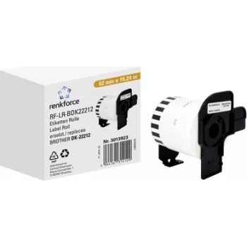 Renkforce rollo de etiquetas compatible que sustituye a Brother DK-22212 62 mm x 15,24 m papel blanco 15,24 m adhesivo permanente etiquetas continuas RF-6027846 (RF-6027846)