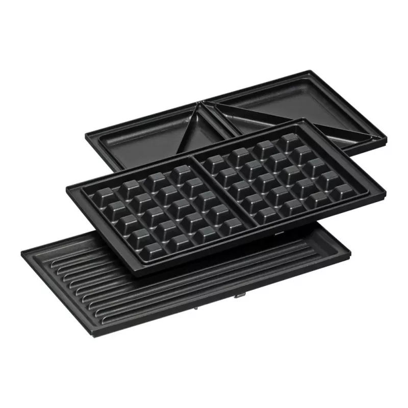 Sandwichera Rommelsbacher SWG 700 – parrilla eléctrica compacta 3 en 1 con 3 placas intercambiables (sándwich, gofre belga, parrilla), detalles en acero inoxidable
