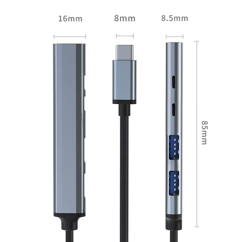 Qoltec 53790 Hub Adaptador USB-C 3.1 5in1 | USB-C PD | USB-C | 2x USB 2.0 | USB 3.0
