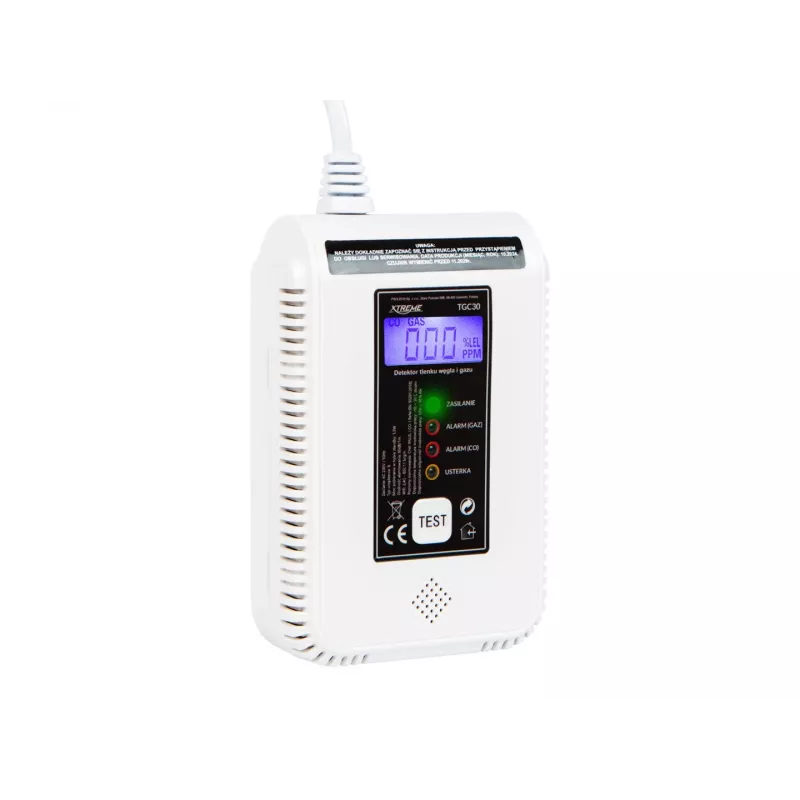 Detector de monóxido de carbono y gas BLOW TGC30 WiFi Tuya — LCD, 85 dB, con cable, montaje en superficie, blanco