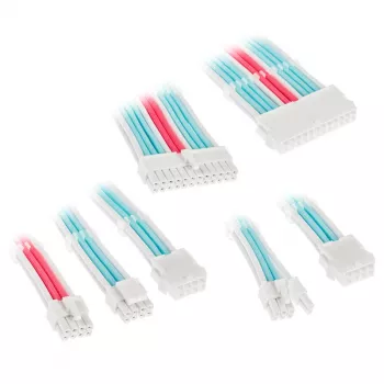 Kit de alargadores de cables mallados para fuente de PC Kolink Core Adept – juego de 6 piezas, funda de PET, conductor de cobre, 20+4 pines/8 pines/4+4 pines/3×6+2 pines, 0,30–0,35 m