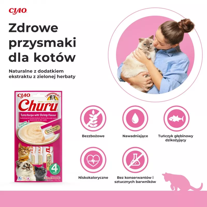 INABA Churu Atún con sabor a gamba - Snacks para gatos - 4x14 g