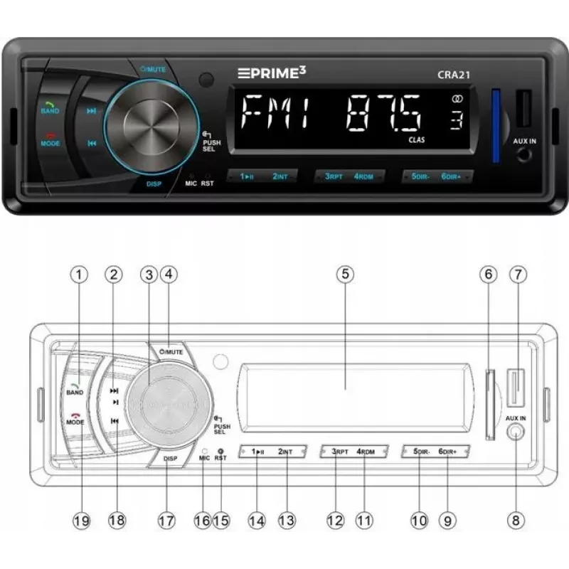Receptor de radio FM para coche PRIME3 CRA21 BT Bluetooth con sintonizador FM y conectividad Bluetooth