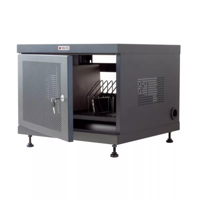 Estante organizador de cables TECHLY 367652 con fijación adhesiva 3M, acero, 550×550×410 mm, negro