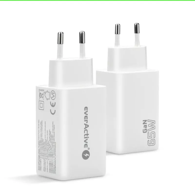 Cargador everActive SQ-655Q 65W, 1×USB-A + 2×USB-C carga rápida