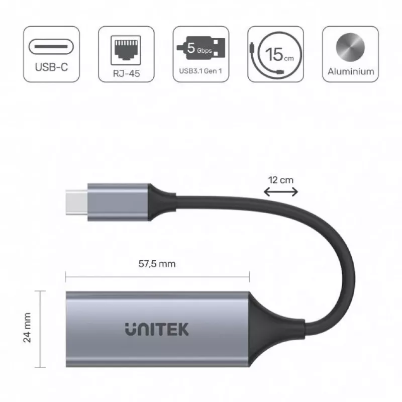 Tarjeta de red Unitek U1312A, IEEE 802.3, gris, cable de 0,5 m