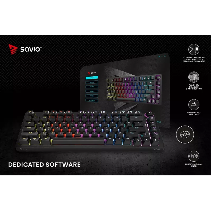 Savio Phenix SAVGK-RED Teclado gaming USB RF Wireless Bluetooth QWERTY