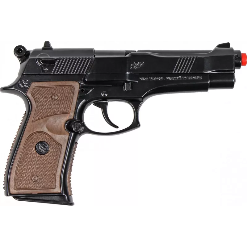 Pistola de policía de juguete de metal Pulio modelo 15539/6 — construcción metálica, accesorio de juguete