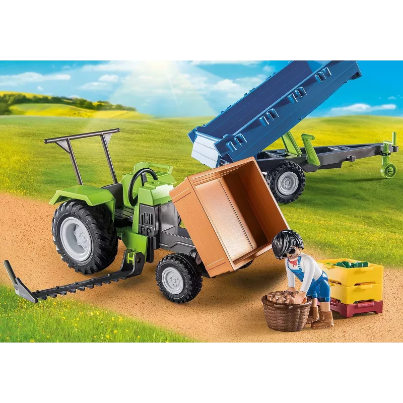 Playmobil Tractor cosechadora con remolque - juego simbólico y juego imaginativo para niños de 6 a 9 años - Fat Brain Toys