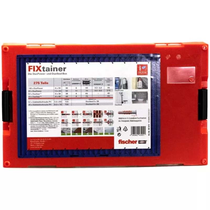 FixTainer - DUOPOWER & DUOSEAL + tornillos, tacos gris claro/rojo, 275 piezas