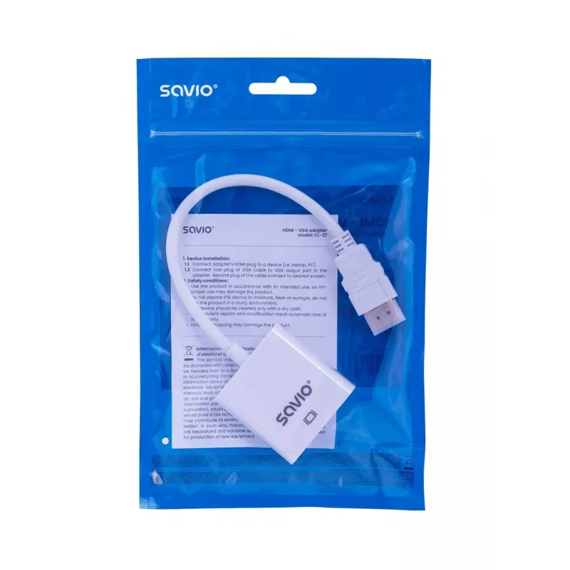 Adaptador de cable de vídeo Savio CL-27B 0,1 m HDMI Type-A (estándar) VGA (D-Sub) blanco