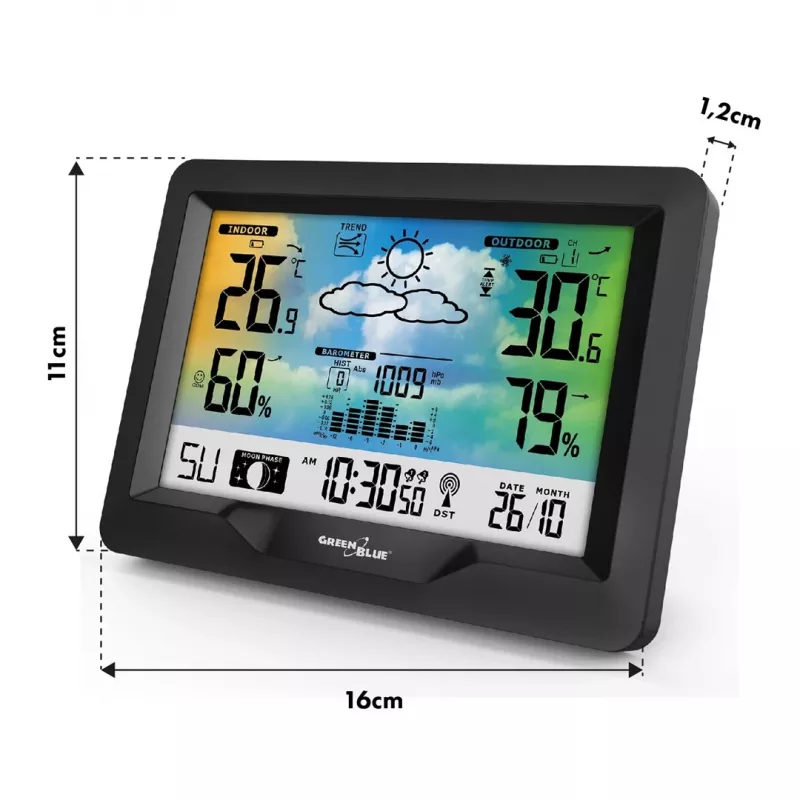 Estación meteorológica inalámbrica GreenBlue GB540N – monitorización de temperatura y humedad interior/exterior