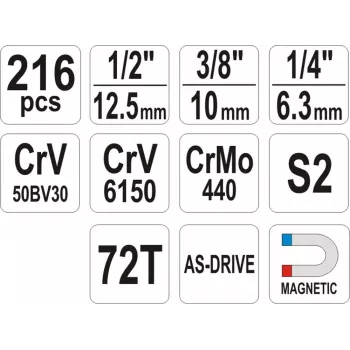 Juego de vasos YATO YT-38841 1/4 pulgadas, 3/8 pulgadas, 1/2 pulgadas