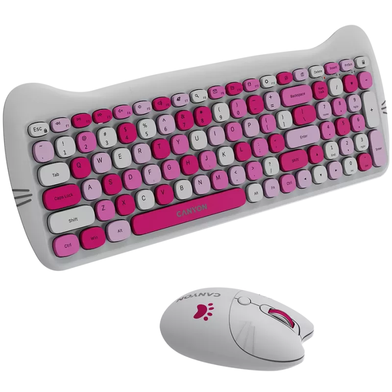 Conjunto de teclado y ratón inalámbricos CANYON HSET-W6 Pink Kitty Edition