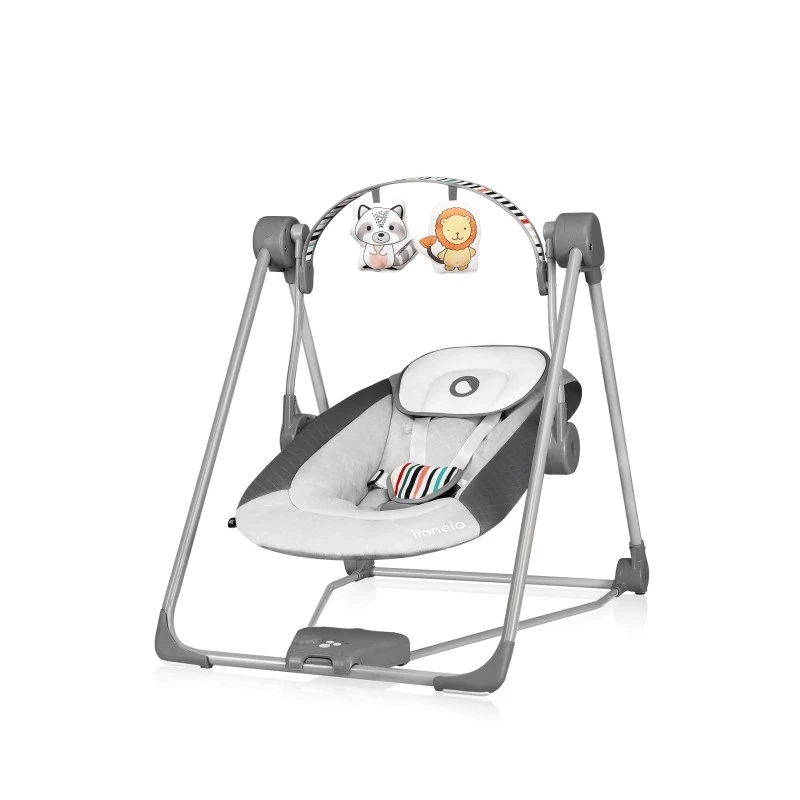 Hamaca para bebé Lionelo OTTO COZY gris — hamaca compacta para bebé, asiento suave, cinturón de seguridad