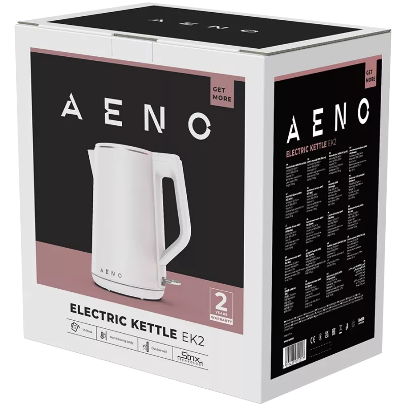 AENO Hervidor eléctrico EK2: 1850-2200W, 1,5L, Strix, doble pared, cuerpo que no se calienta, apagado automático, protección contra funcionamiento en seco