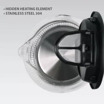 Hervidor de agua eléctrico de cristal Maestro MR-063-Negro, 2200 W, cuerpo de cristal, base inalámbrica