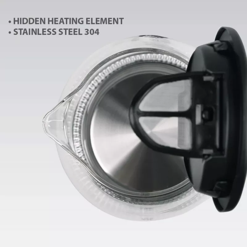 Hervidor de agua eléctrico de cristal Maestro MR-063-Negro, 2200 W, cuerpo de cristal, base inalámbrica