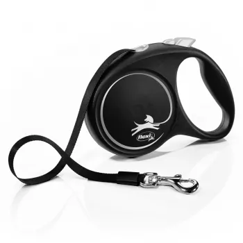 Flexi Black Design M, correa retráctil con cinta, 5 m, para perros medianos (10–25 kg), carga máxima 20 kg