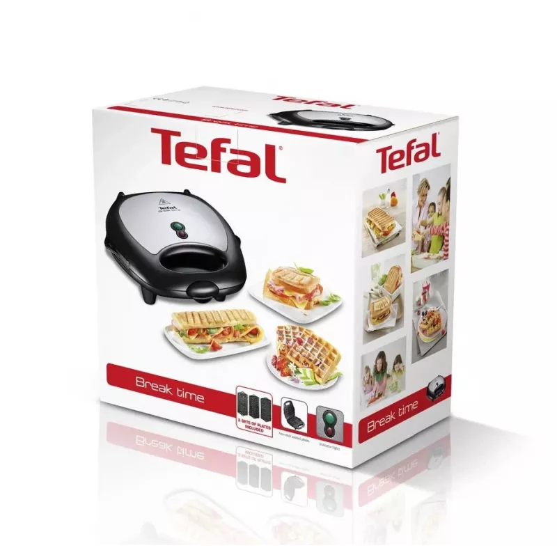 Sandwichera Tefal Break Time SW6148 — 2 sándwiches, placas antiadherentes extraíbles, recogecables, negro/gris