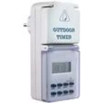 Temporizador digital AS Schwabe 24033 — temporizador programable para enchufe, máx. 3500 W, IP44 protegido contra salpicaduras