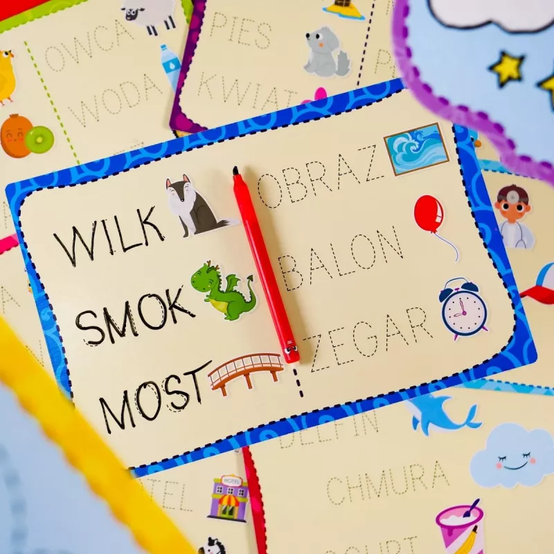 Set de aprendizaje Montessori de escritura con lápiz y 18 tableros
