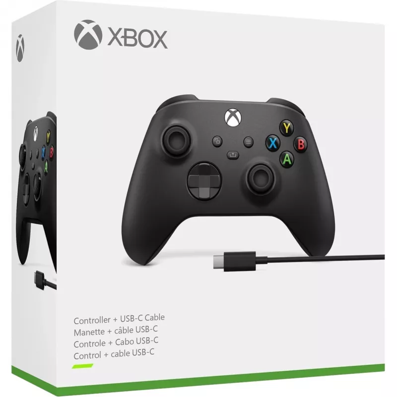 Mando inalámbrico Microsoft Xbox + cable USB-C Negro Gamepad analógico / digital PC, Xbox One, Xbox One S, Xbox One X, Xbox Series S, Xbox Series X