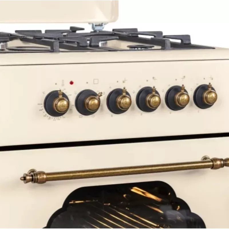Cocina de gas y eléctrica MPM MPM-56-KRM-14, 56 cm, 4 quemadores de gas, horno eléctrico, crema