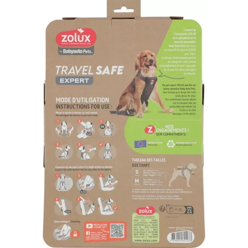 Arnés para perros ZOLUX TRAVEL SAFE M, talla M, rojo