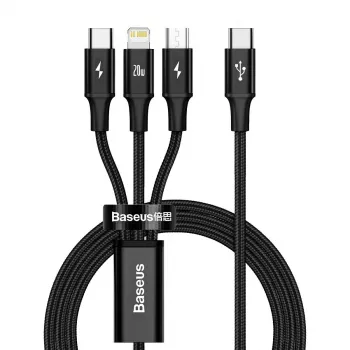Cable USB Baseus Rapid 3 en 1 1,5 m USB-A USB-C/Micro USB-A/Lightning negro