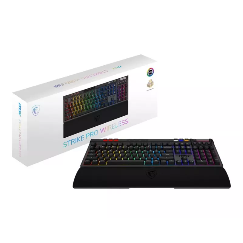 Teclado gaming mecánico MSI Strike Pro W Silent distribución US iluminación RGB, con cable, interruptores táctiles Silent