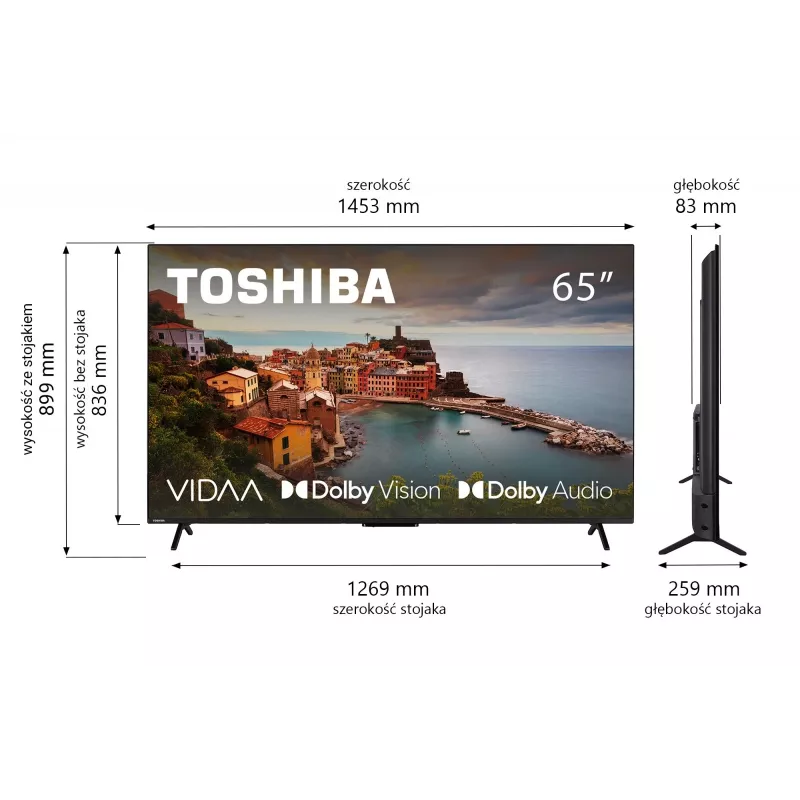 TV Toshiba 65UV2463DG 65 inch (165,1 cm) 4K Ultra HD DLED Smart TV, 3840×2160, VIDAA, Wi‑Fi, 300 cd/m², negro