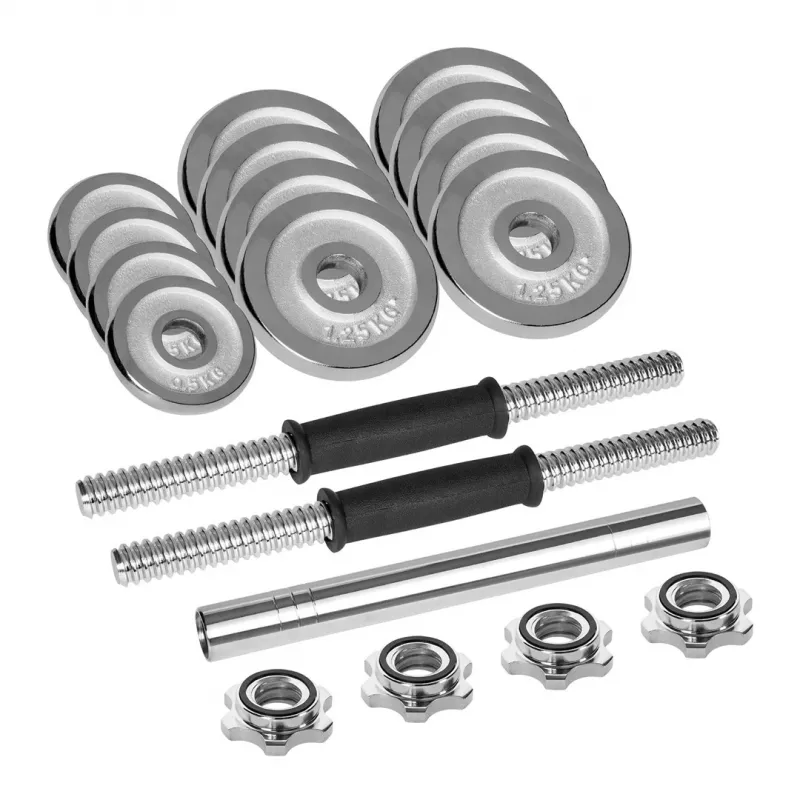 Mancuernas ajustables REBEL ACTIVE Chrome en maletín 15 kg con barra larga