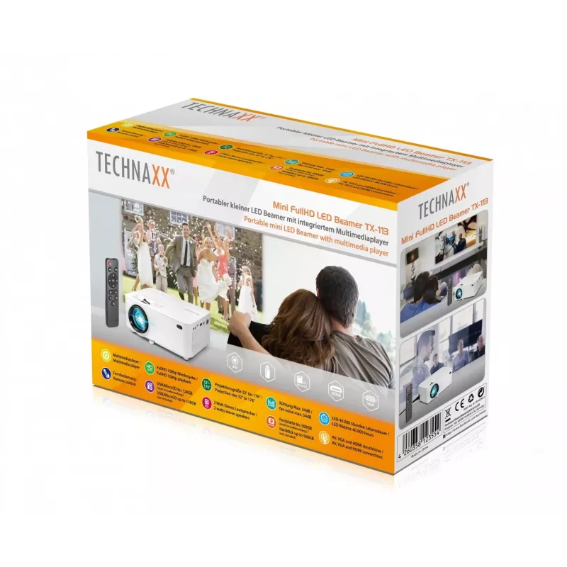 Proyector de tiro estándar Technaxx TX-113 1800 lúmenes ANSI LED 800x480 blanco