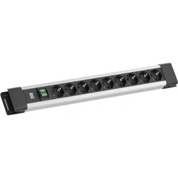 Regleta de enchufes Bachmann CONNECTUS con 9× tomas CEE7/3, 1× interruptor, cable de 2,0 m, conector macho CEE7/7, gris