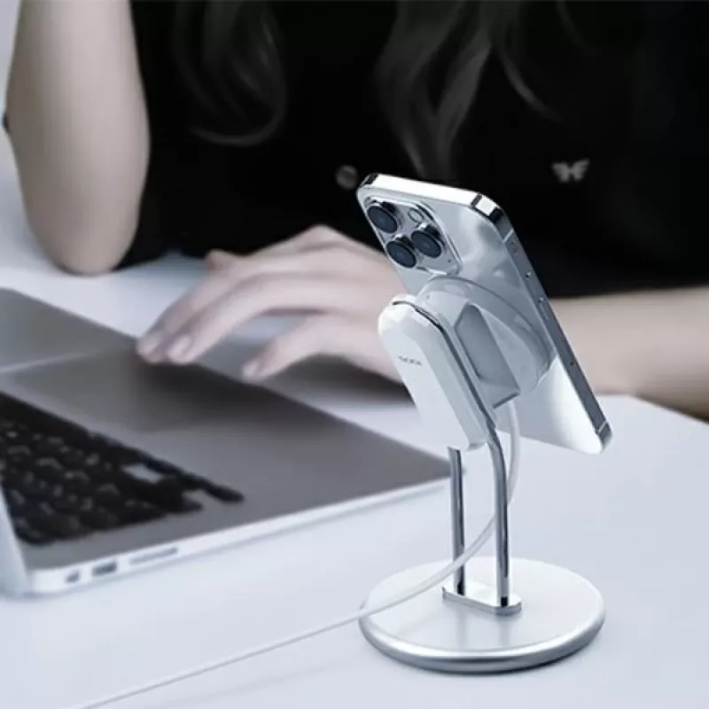 Soporte para teléfono SODI SIM-300 plata MagSafe – soporte de sobremesa para iPhone compatible con MagSafe