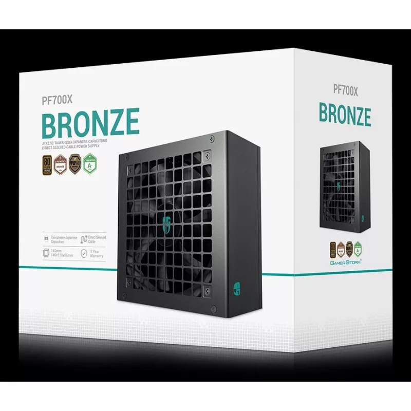 Fuente de alimentación DeepCool PF700X 700W ATX, 80 PLUS Bronze, 700 W, 1x ventilador de 120 mm, 24 pines, 2x 4+4 CPU, 4x 6+2 PCIe, 6x SATA