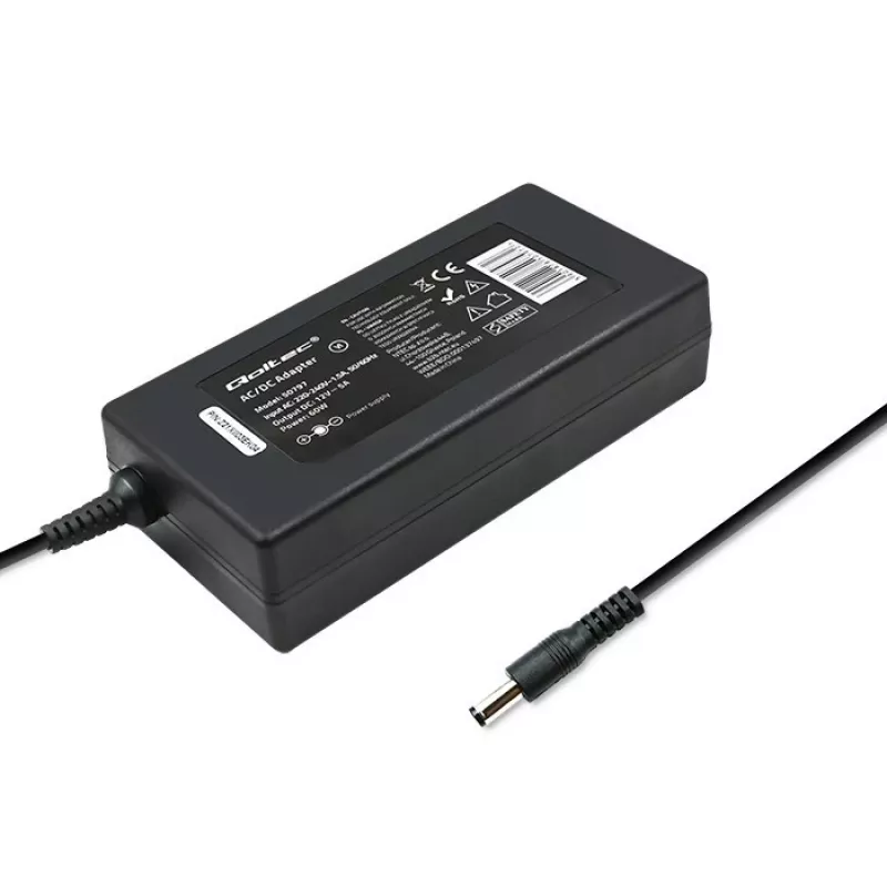 Qoltec 50797 fuente de alimentación de sobremesa 60 W, 12 V, 5 A, 5,5x2,1 mm, con cable de alimentación