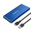 Carcasa SSD QOLTEC 51832 — externa M.2 SATA, USB 3.0, hasta 2 TB, azul, compatible con unidades de 30 mm, 4 ranuras