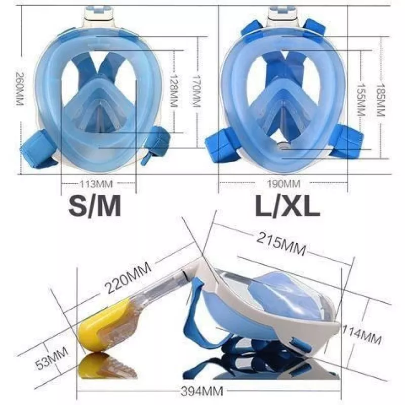 Máscara de snorkel Free Breath M2068G L/XL rosa — máscara de snorkel de visión completa, talla L/XL